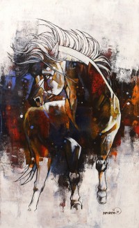 Momin Khan, 42 x 24 Inch, Acrylic on Canvas, Horse Painting, AC-MK-092